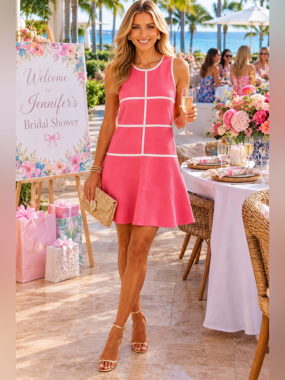 Lilly Pulitzer Pink sleeveless Fit -And -Flare Dress With White Trim 10 🩷🩷🩷🩷